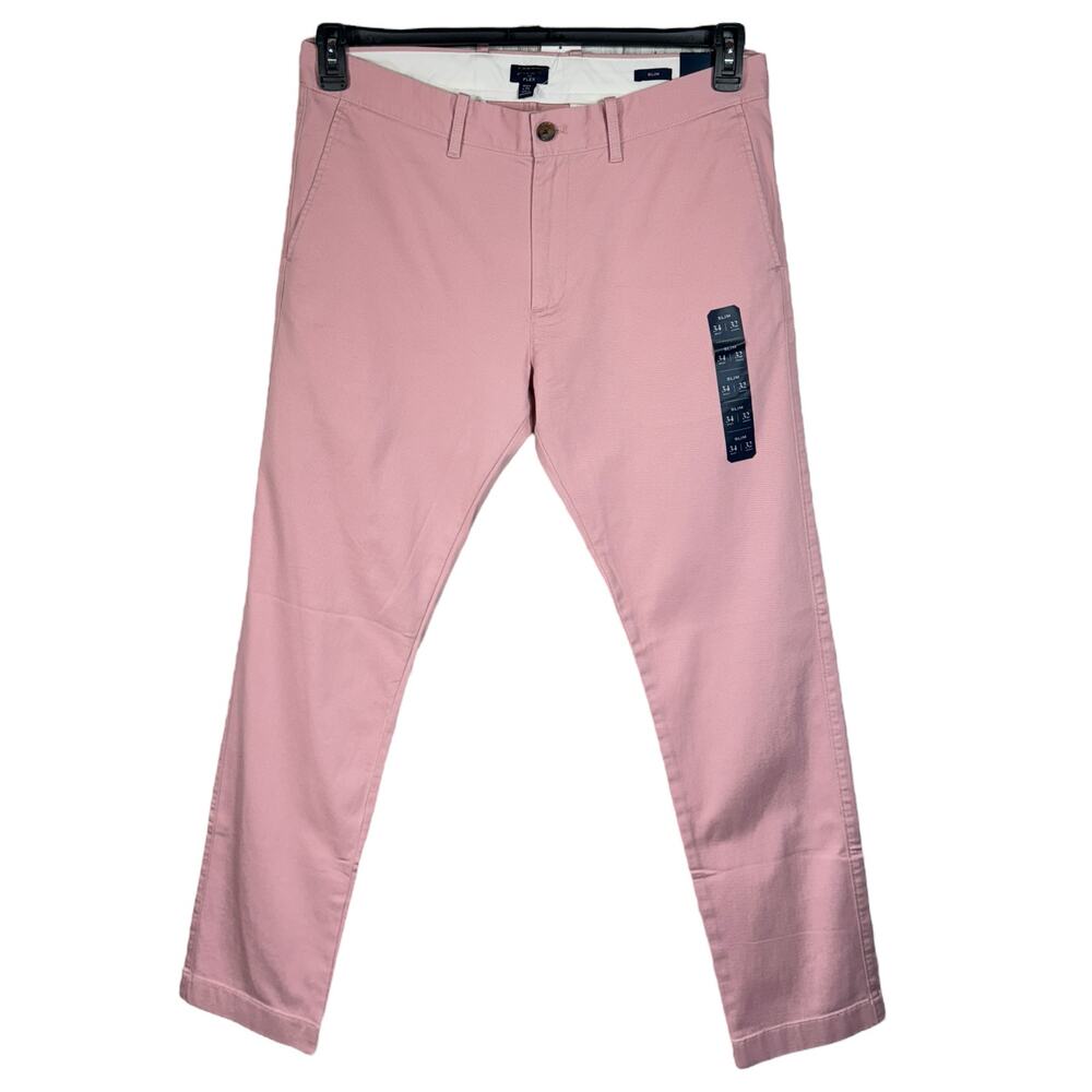J. Crew Mens SZ 34x32 Flex Slim Pants Zip-Fly Slash Pockets Straight Leg Pink